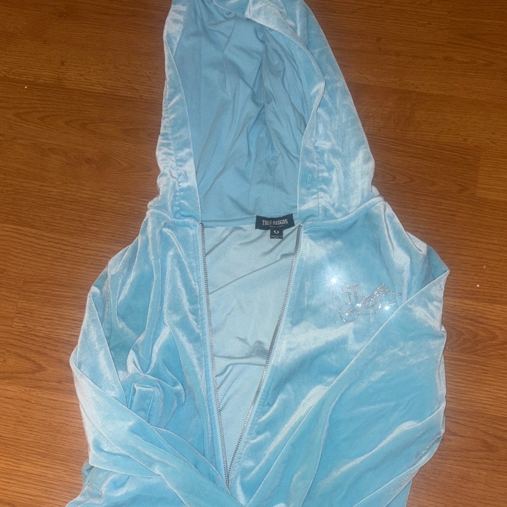 True Religion Sky Blue Velour Hoodie